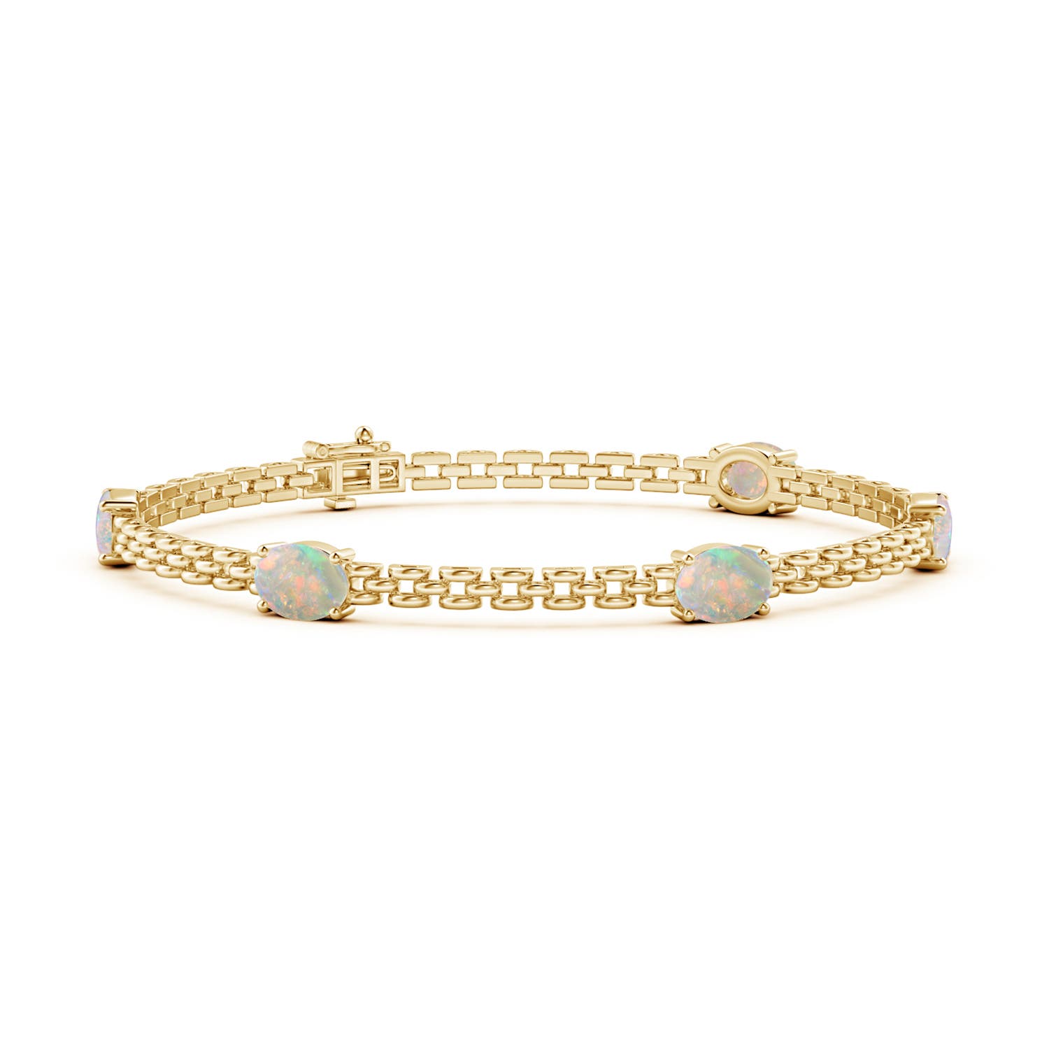 Angara 2.25 Carats Five Stone Oval Opal Station Link Bracelet in 14K Yellow Gold