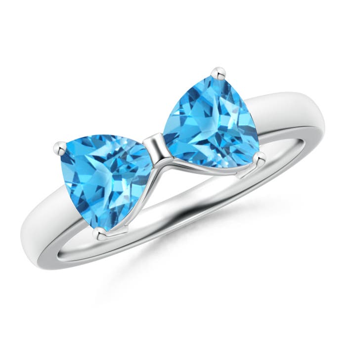 Angara 1.8 Carats Two Stone Trillion Swiss Blue Topaz Bow Tie Ring in Platinum