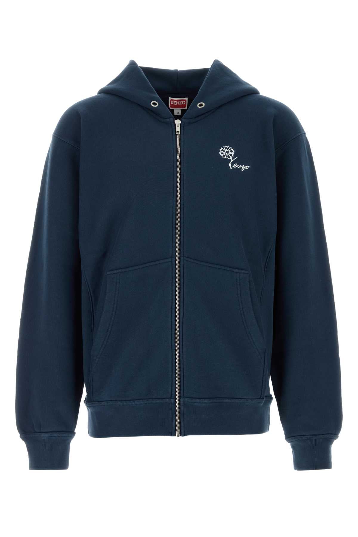 Logo-Embroidered Cotton Hoodie — Navy