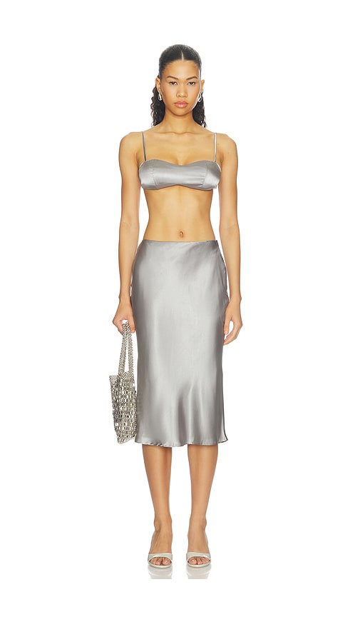 ALL THE WAYS Sapphina Midi Skirt Set in Metallic Silver. XL. Also in