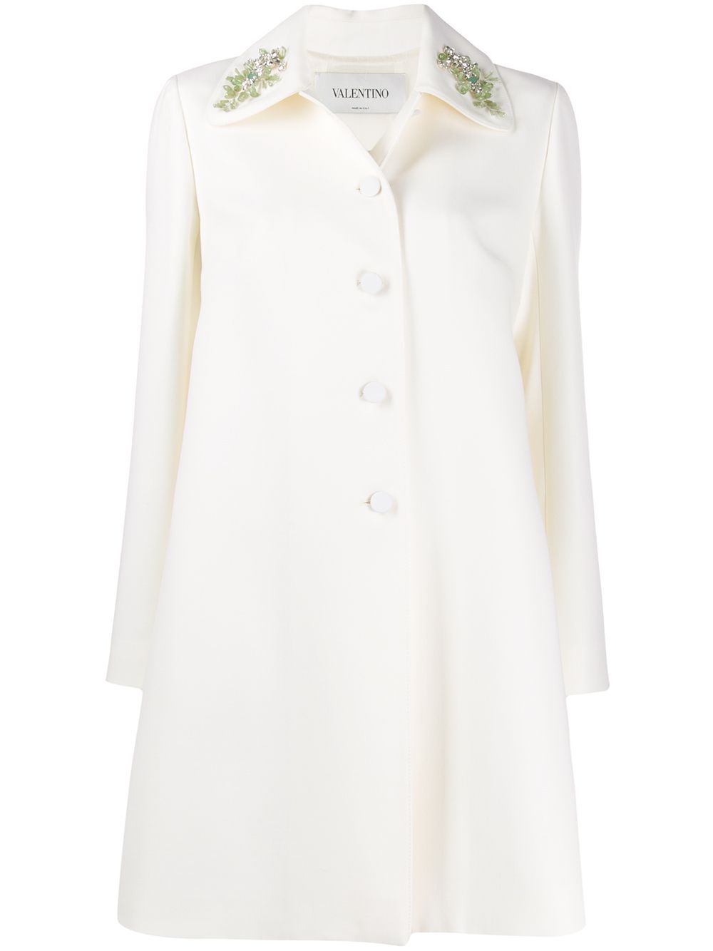 Valentino Garavani embroidered collar double-breasted coat - White