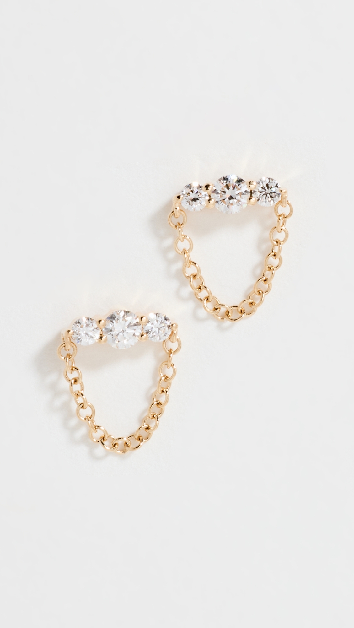 14k Graduated Diamond Bar Chain Stud Earrings Gold One Size