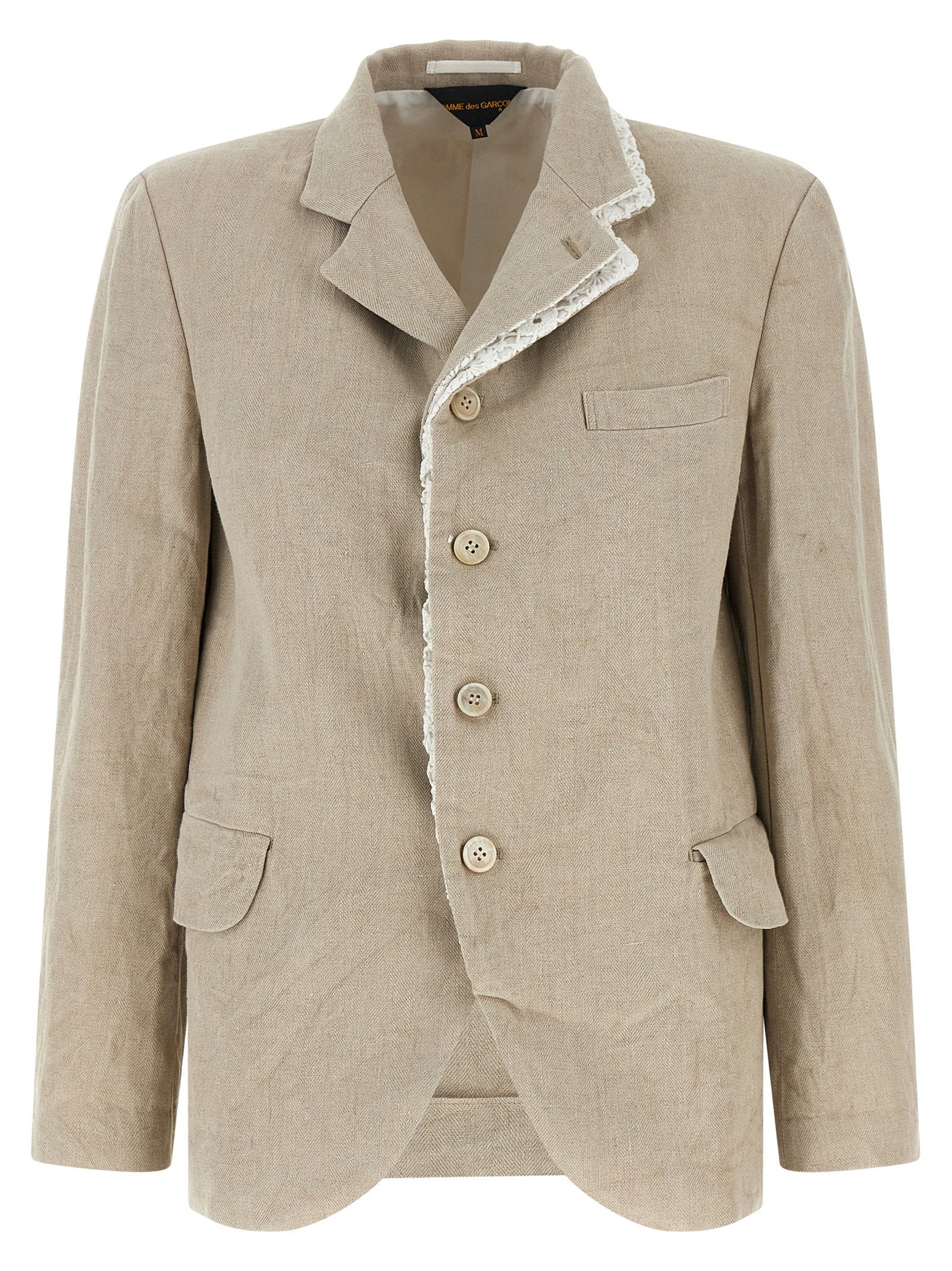 Double-Layer Lapel Linen Blazer — Beige