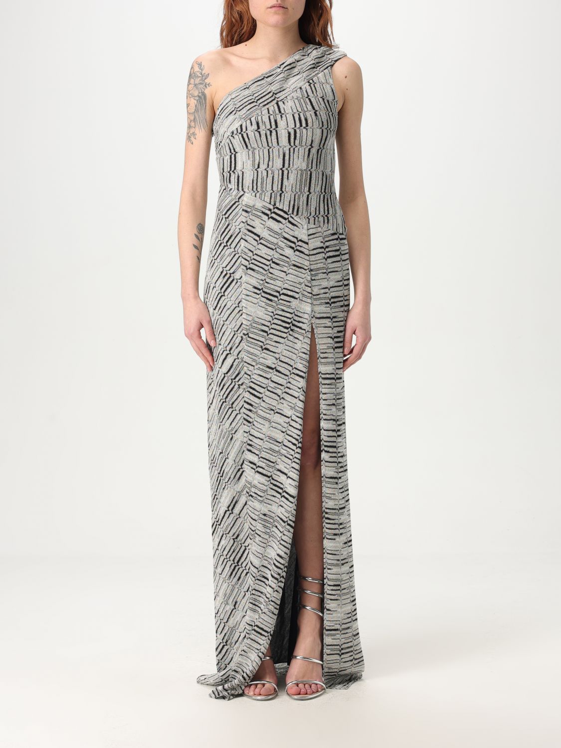 Greek-pattern maxi dress - Silver