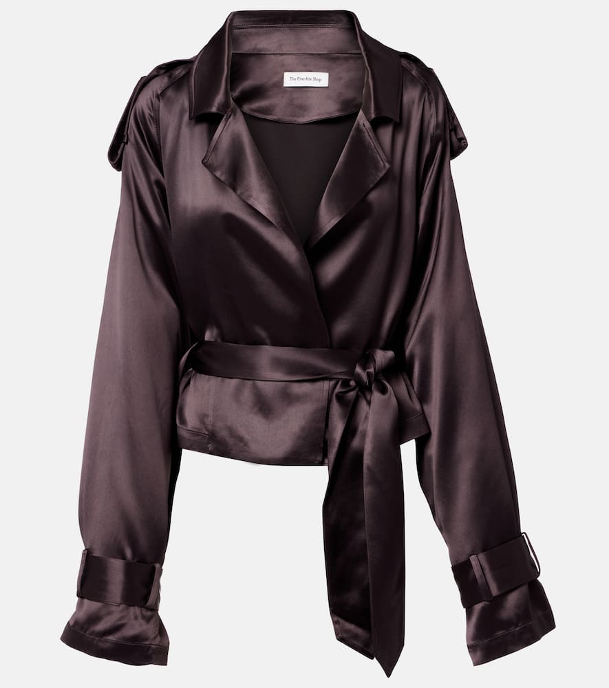 Simona cropped satin trench coat