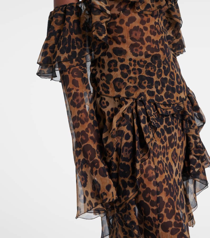 Leopard-print draped silk top