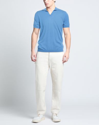 Man Sweater Azure Size 36 Cotton, Linen