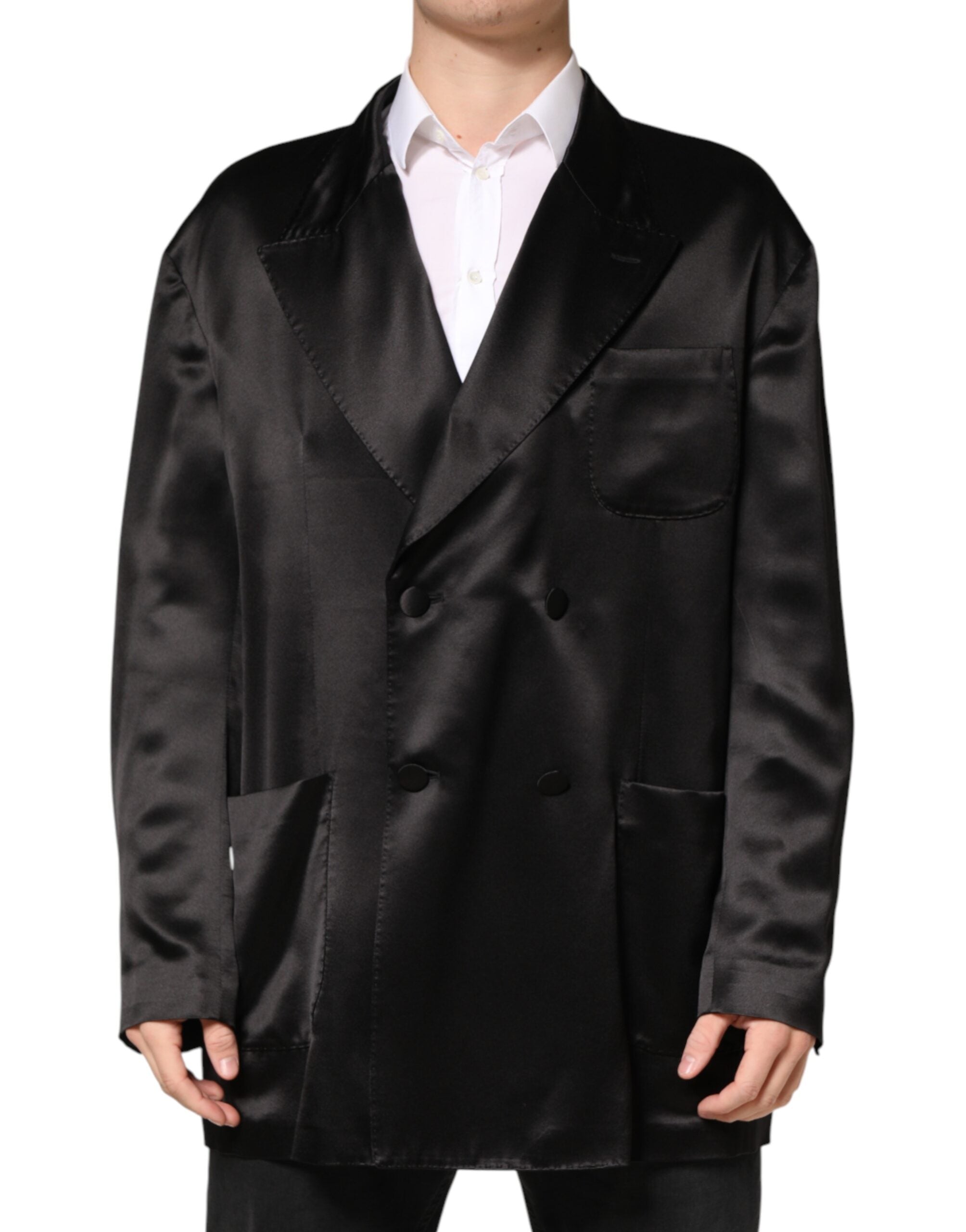 Silk Double-Breasted Blazer — Black