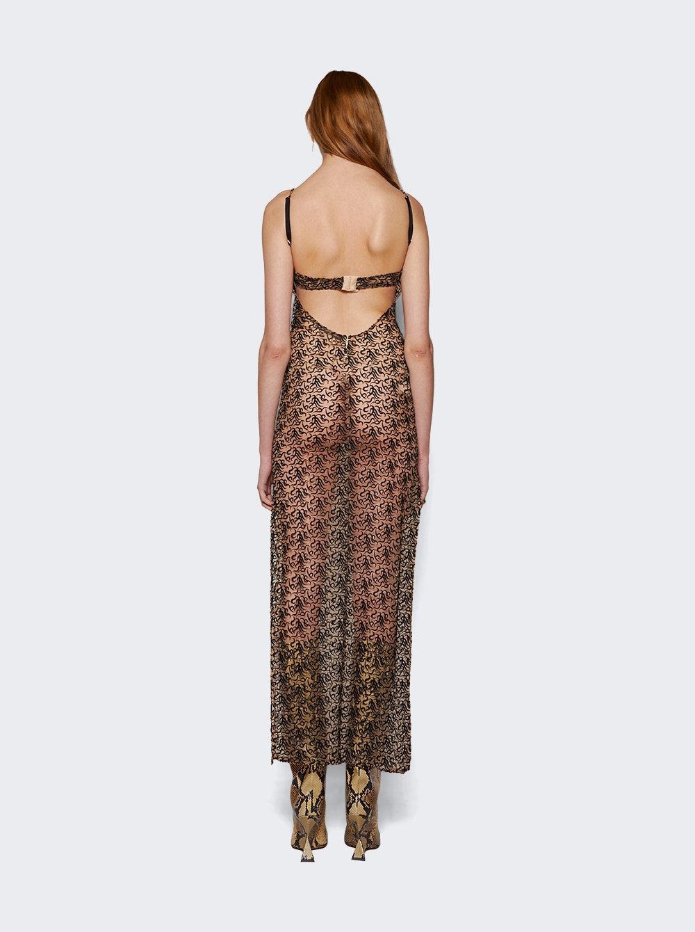 Embroidered semi-sheer maxi dress - Neutrals