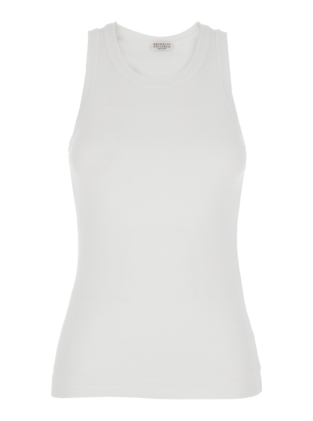 Ribbed Crew Neck Tank Top — White