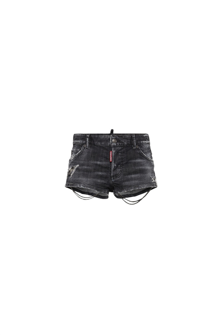 Chain-detail denim mini shorts - Black
