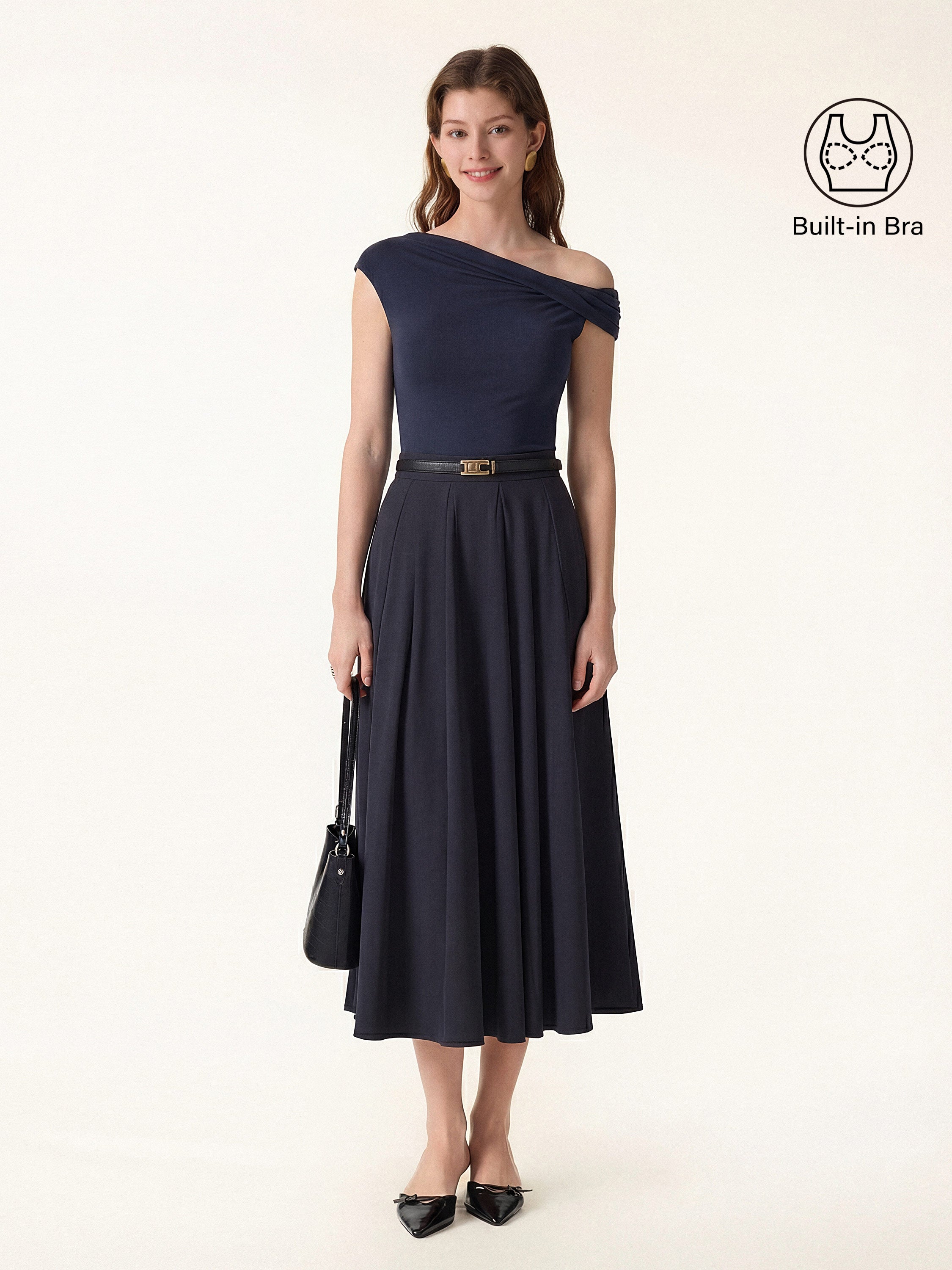 2Pcs Set Multi-wear Bra Top & Volume Skirt with Pockets - Midnight Navy/Universe Navy / XS
