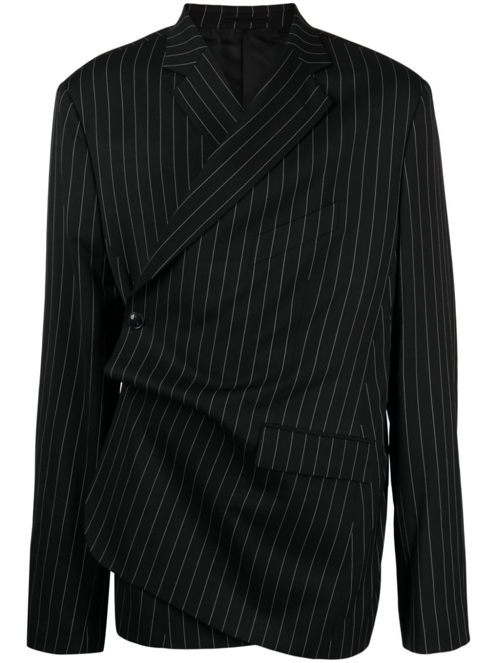 Pinstriped wool-blend wrap blazer - Black
