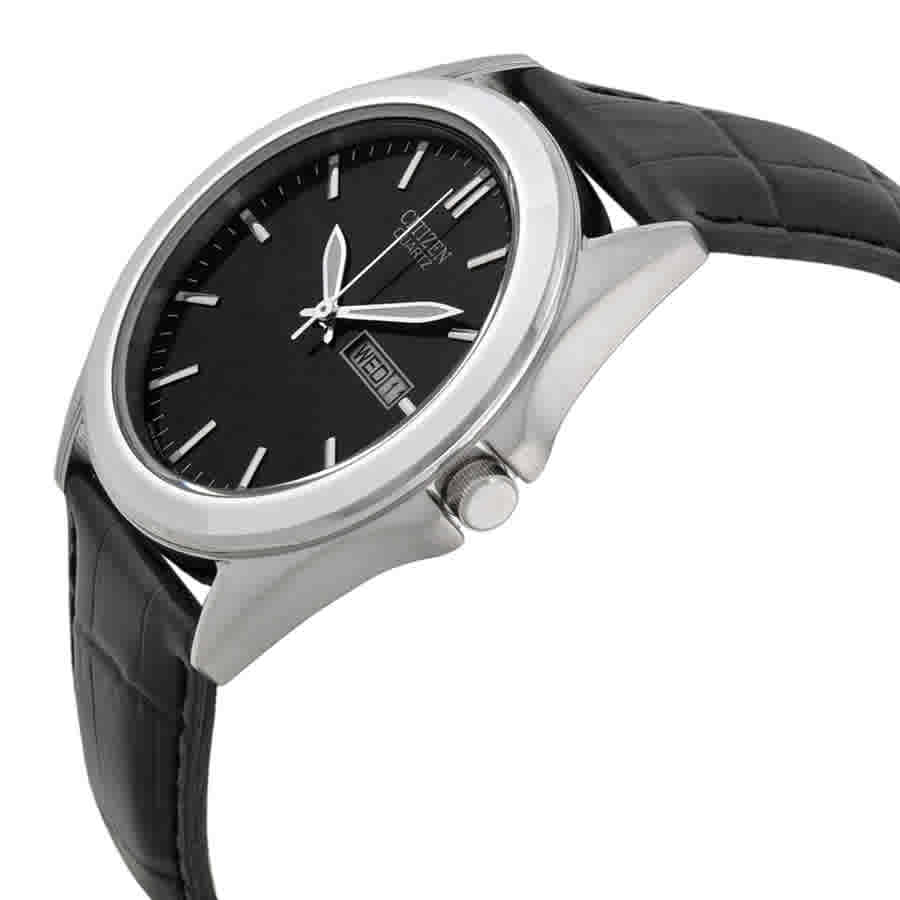 Black Dial Black Leather Mens Watch BF0580