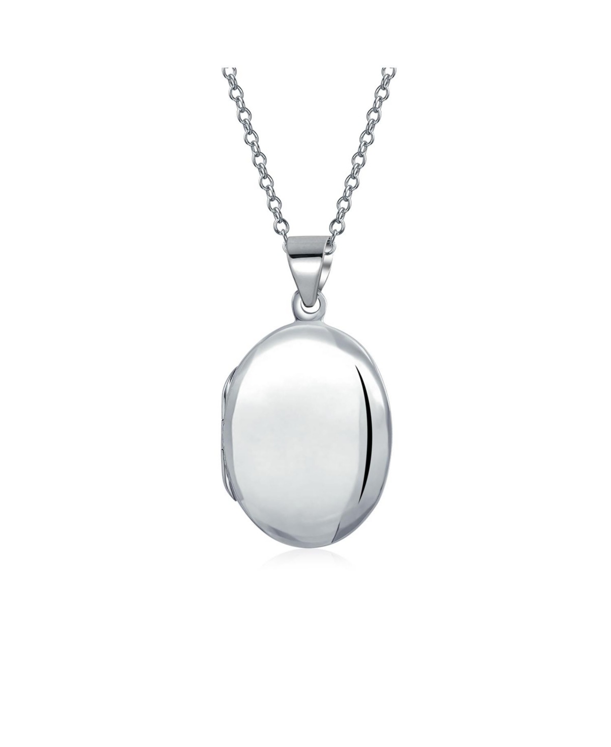 Small Simple Plain Oval Photo Locket .925 Sterling Silver Necklace Pendant - Silver