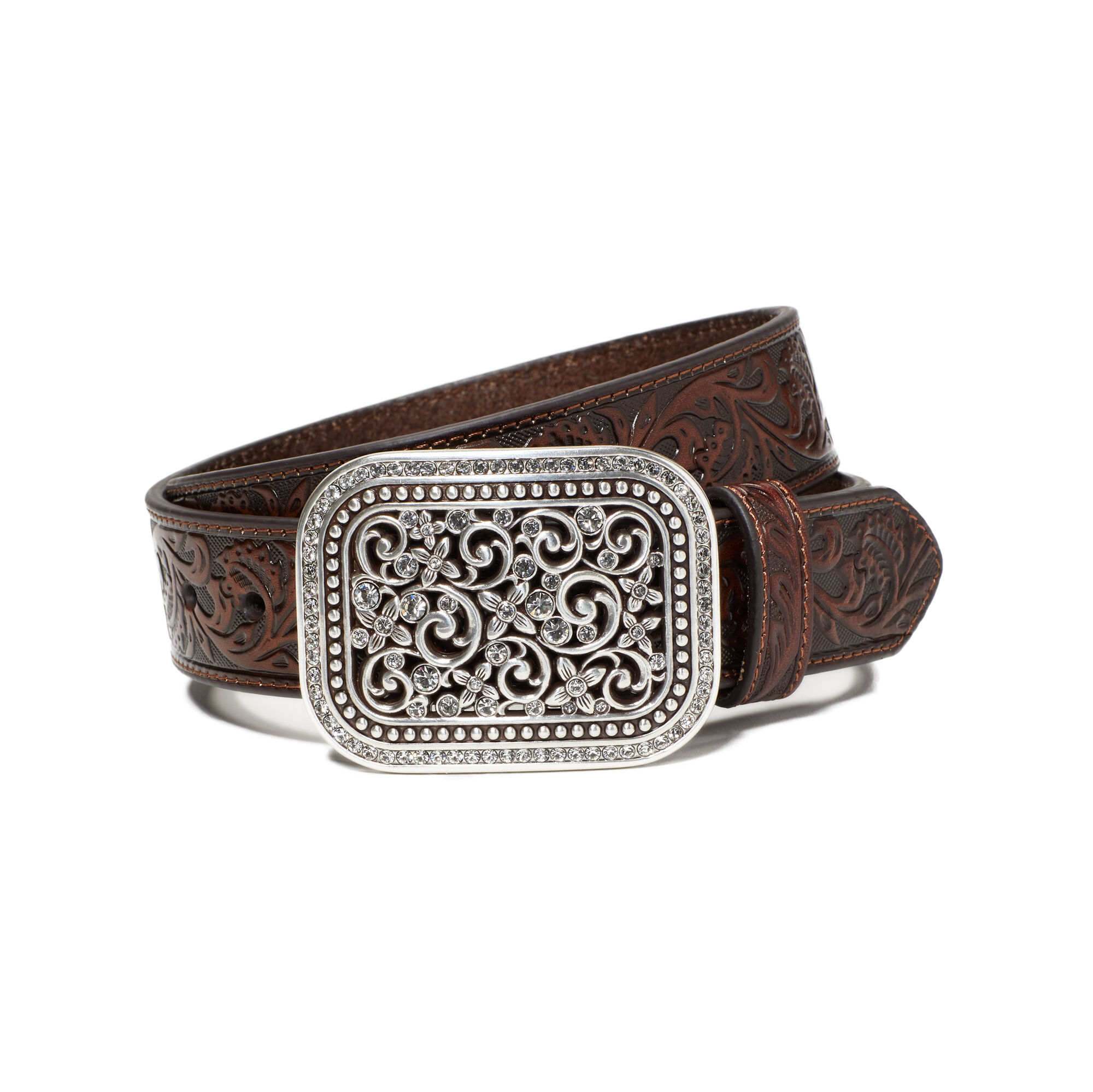 Women's Rhinestone Filigree Belt in Brown