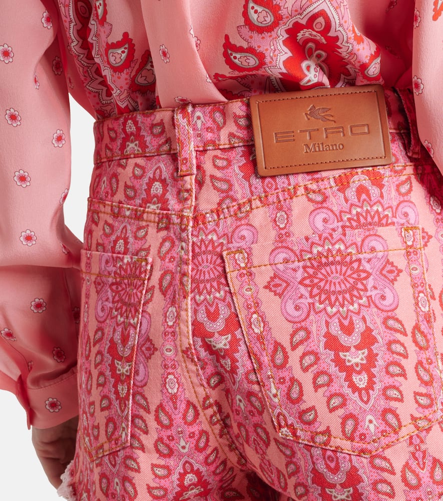 Printed denim shorts