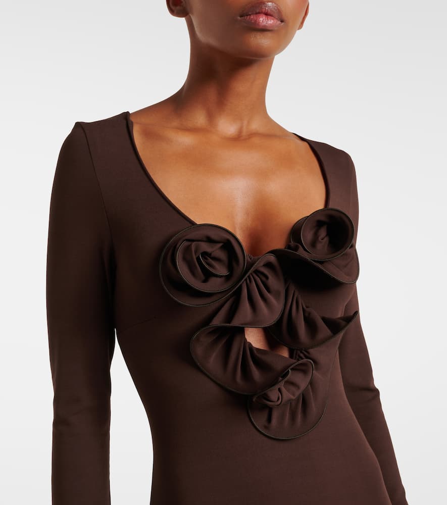 Floral-appliqué jersey maxi dress