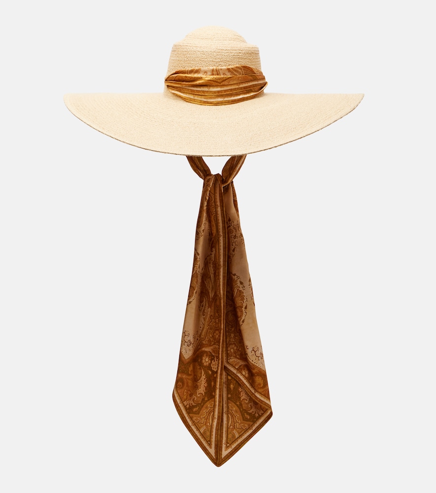Silk-trimmed raffia hat
