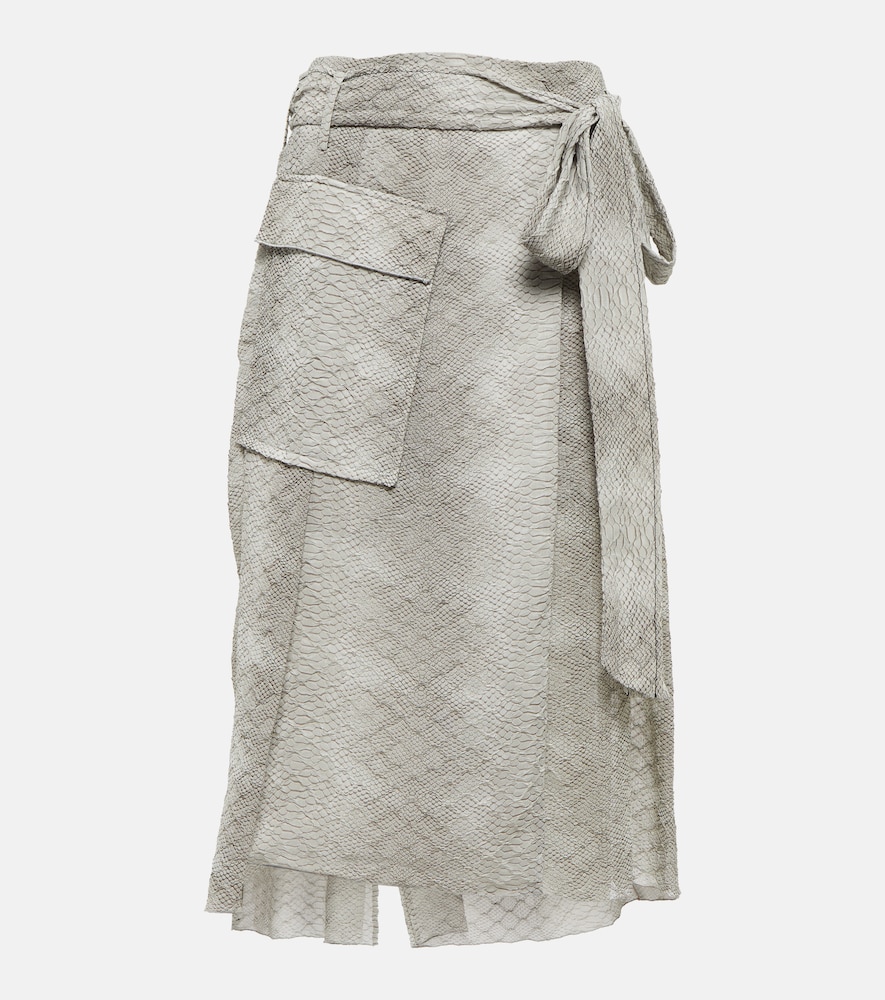 Snake-print crêpe de chine wrap skirt