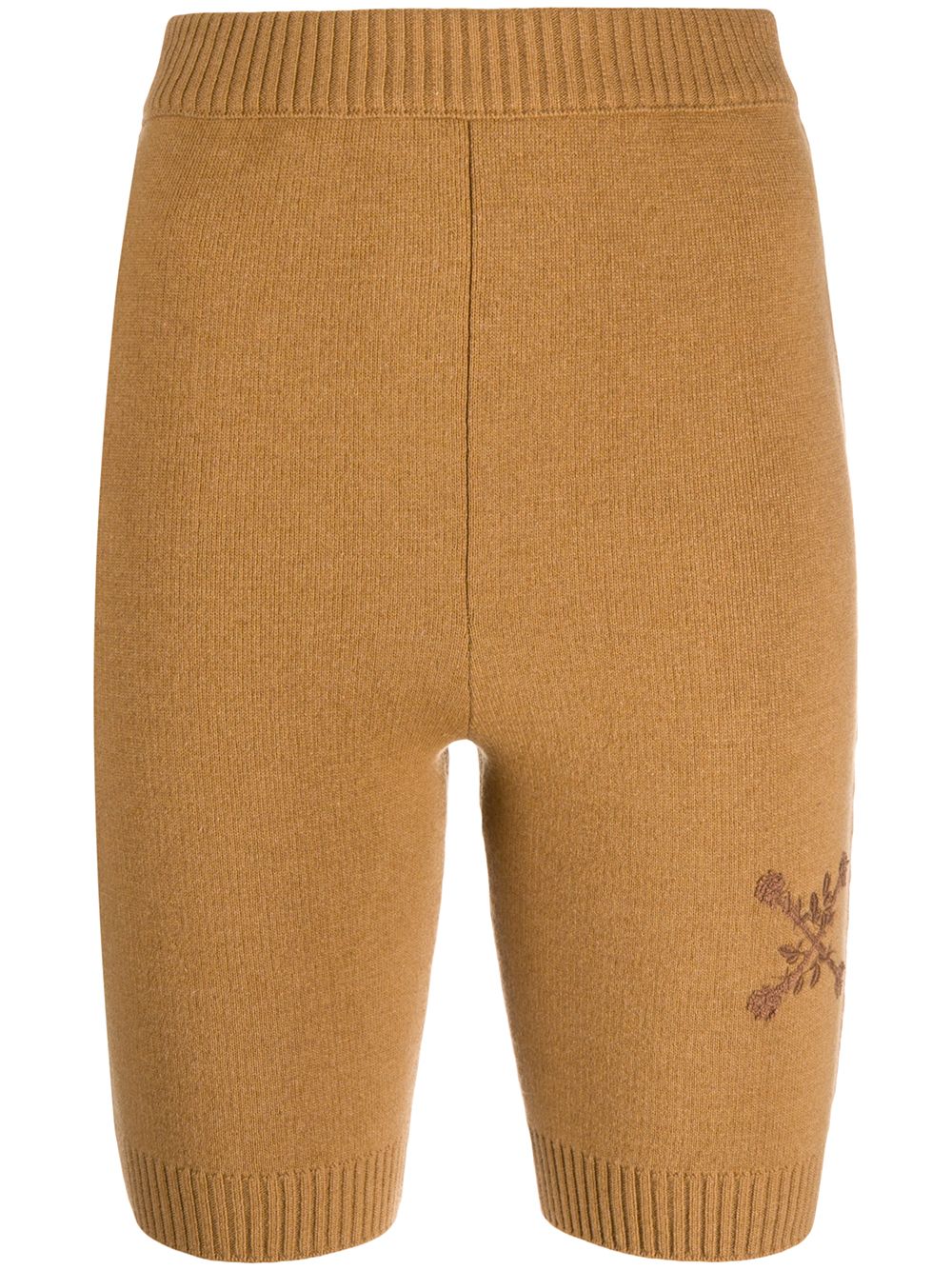 Embroidered floral Arrows motif knitted shorts - Brown