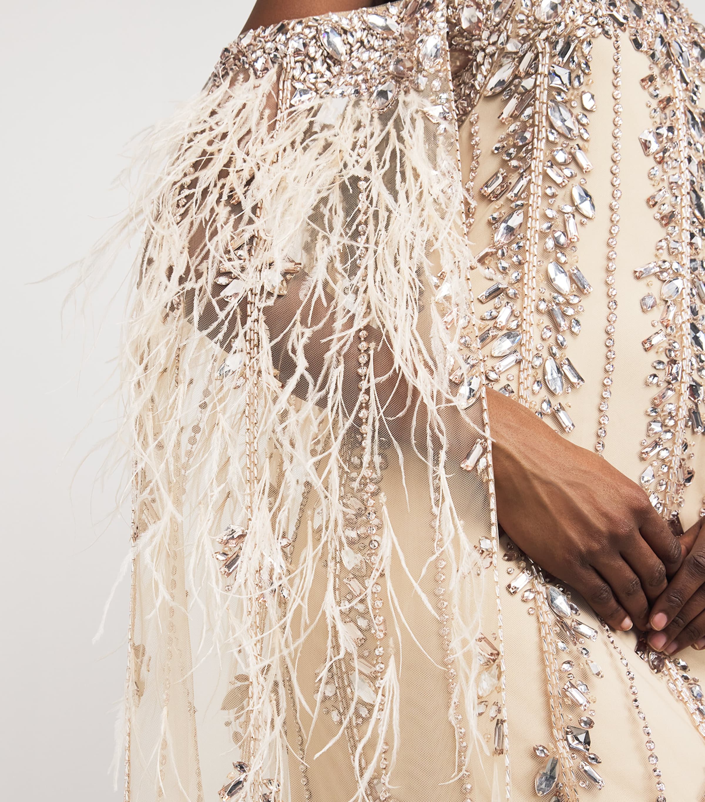 Pamella Roland Tulle Embellished Cape Gown
