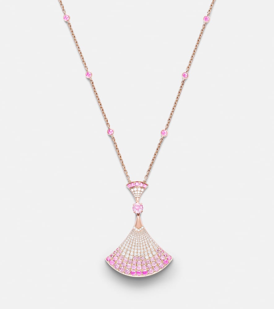 Bvlgari Divas' Dream 18kt rose gold pendant necklace with diamonds, sapphires, and rubies