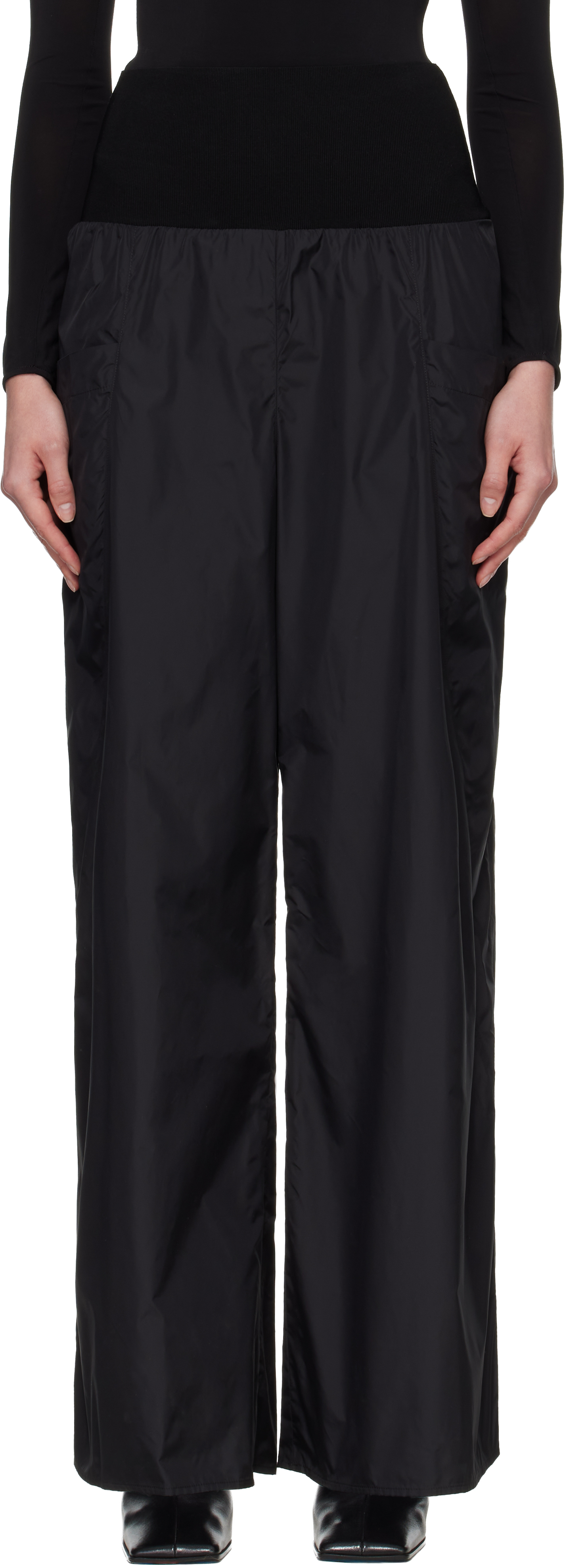 Black Nylon Track Pants