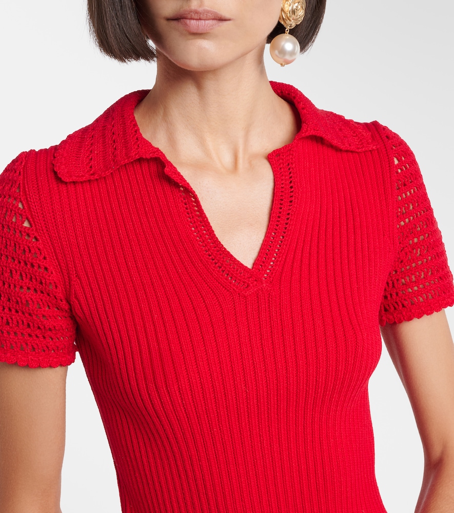 Crochet-trimmed cotton polo shirt