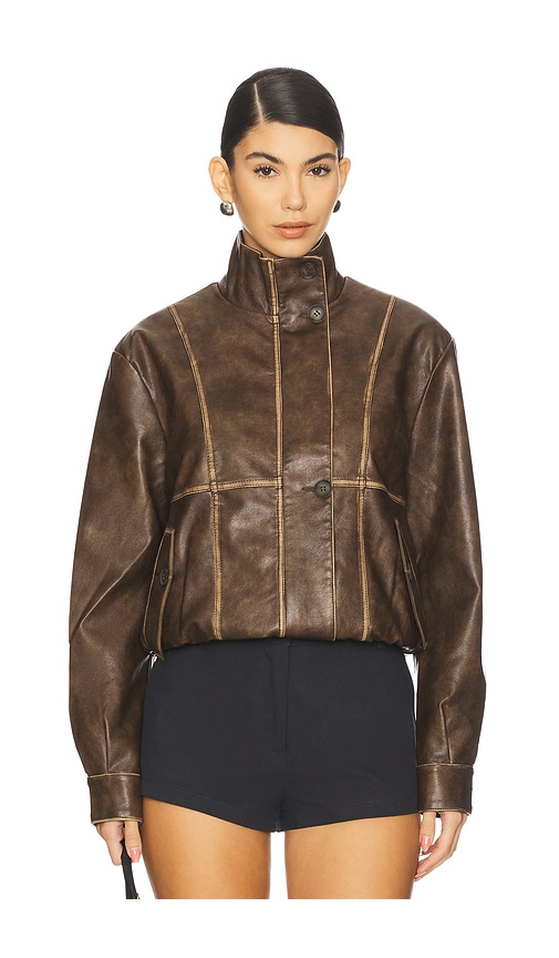 ALL THE WAYS Bella Faux Leather Bomber in Brown. - XS also in L, M, S