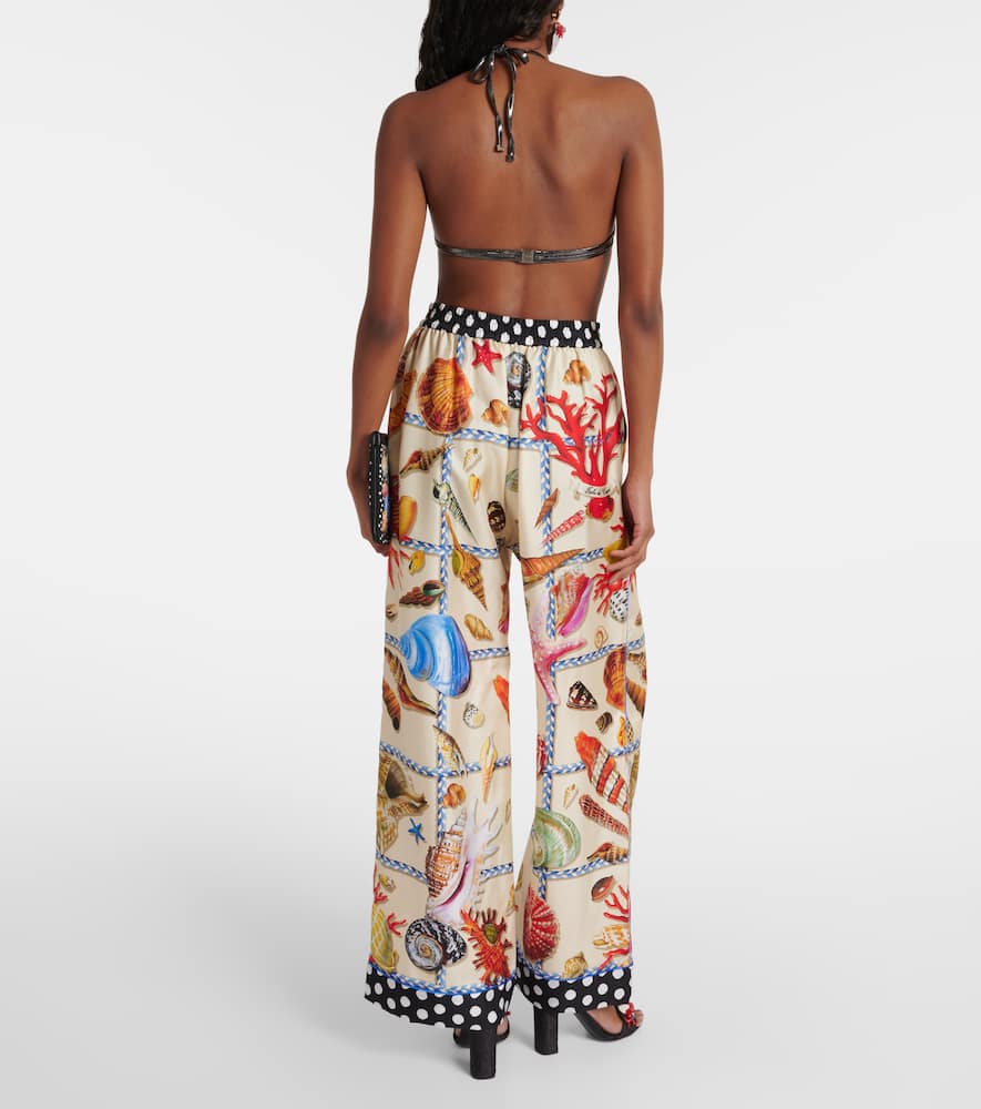 Capri printed silk satin palazzo pants