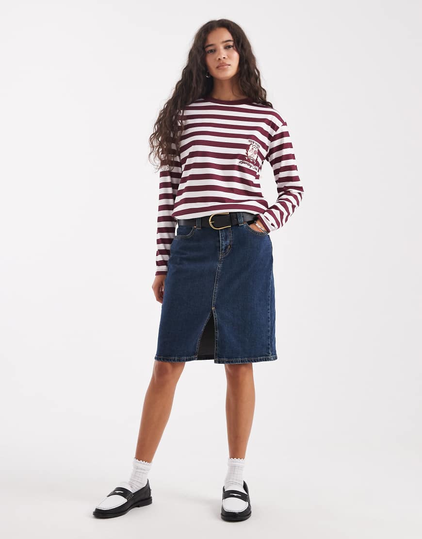 Low waist denim midi skirt in dark vintage wash-Blue