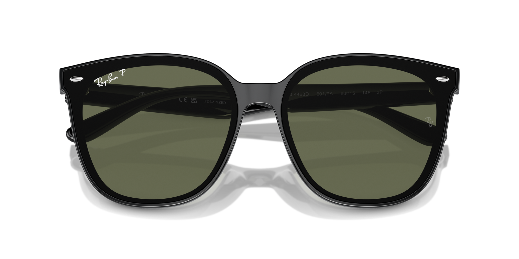 Ray - Ban Unisex Ray - Ban RB4423D 601/9A Sunglasses Injected Black Green Squared Polarized Anti -reflex