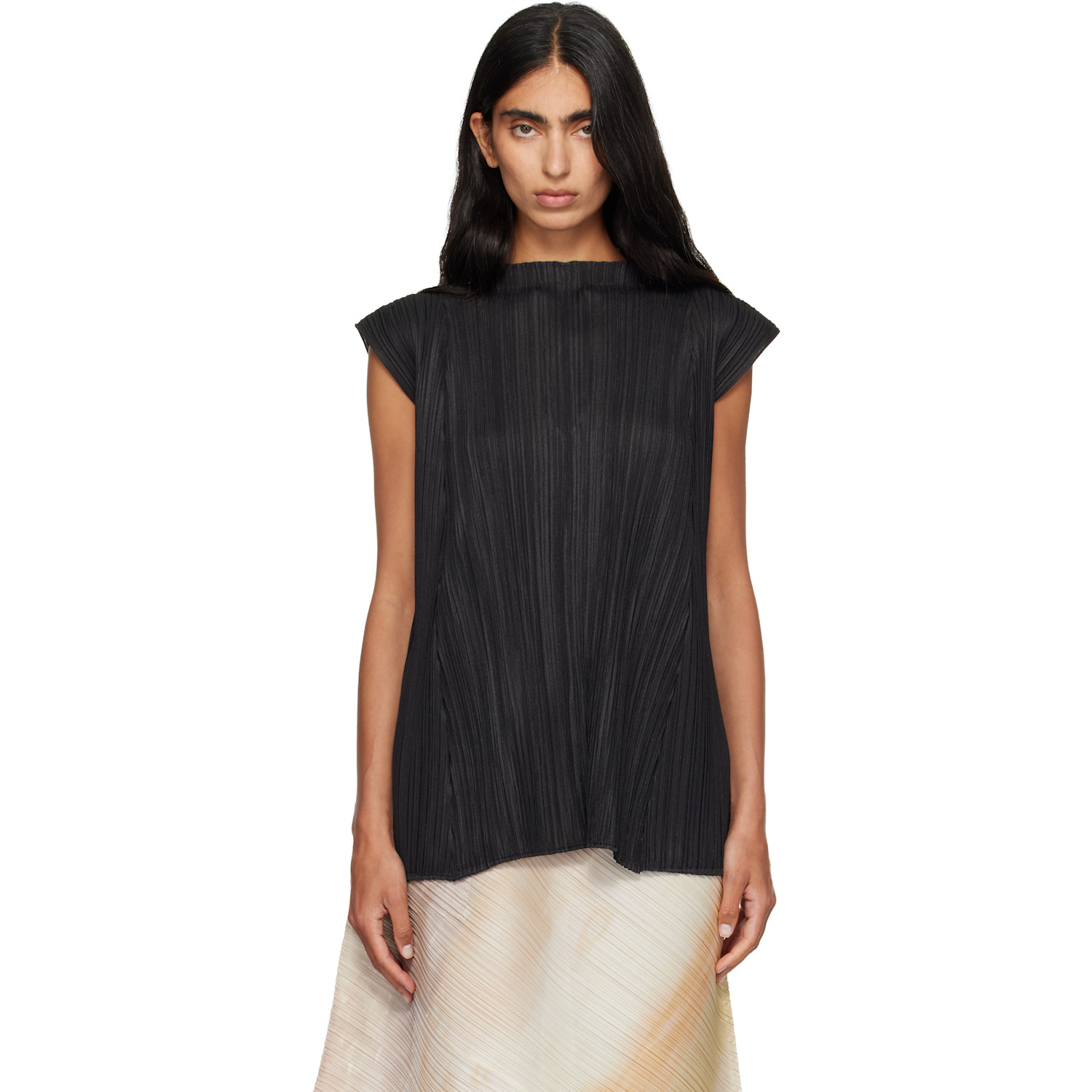 Black Mellow Pleats Top