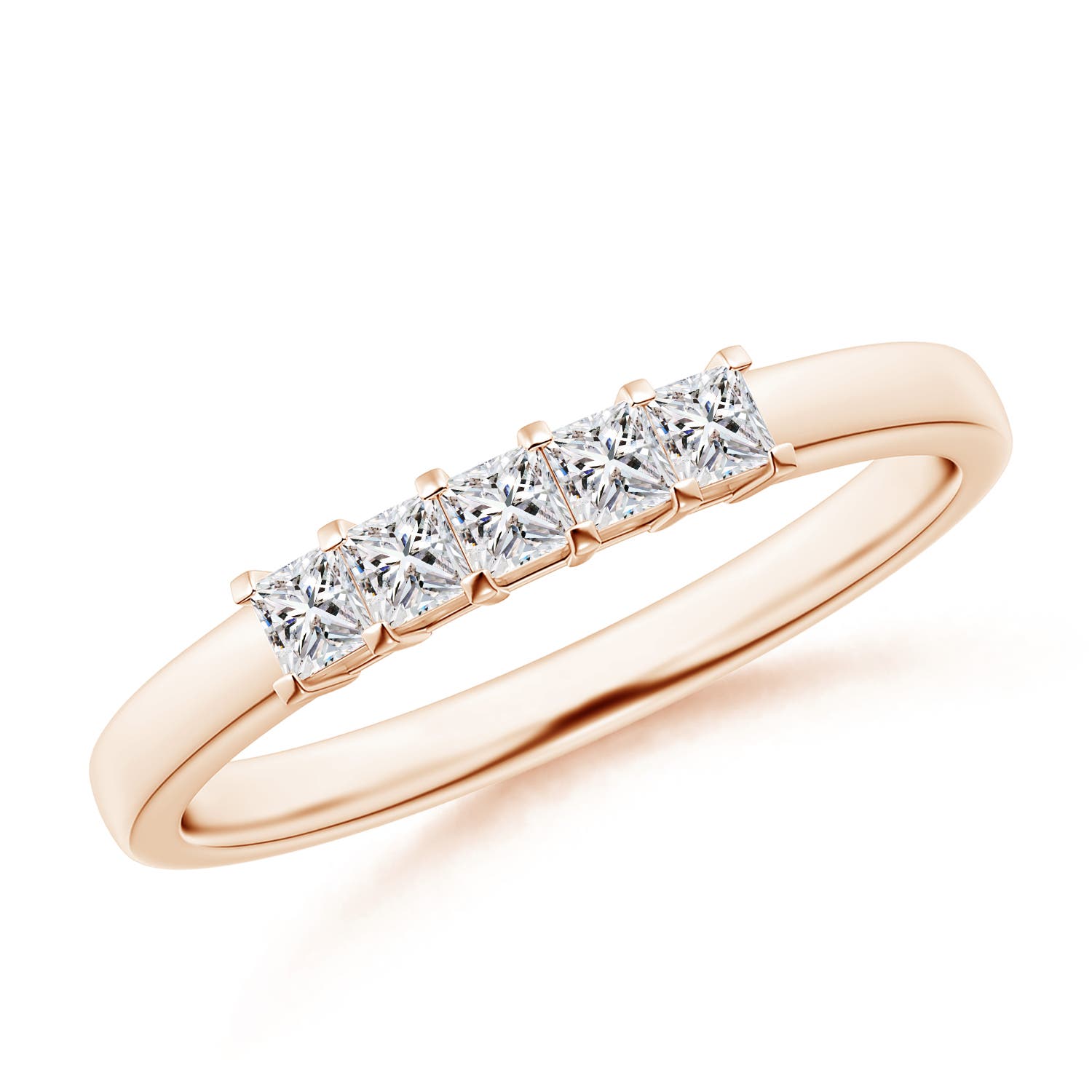 Angara 0.3 Carat Classic Five Stone Princess Diamond Wedding Ring for Her in 18K Rose Gold
