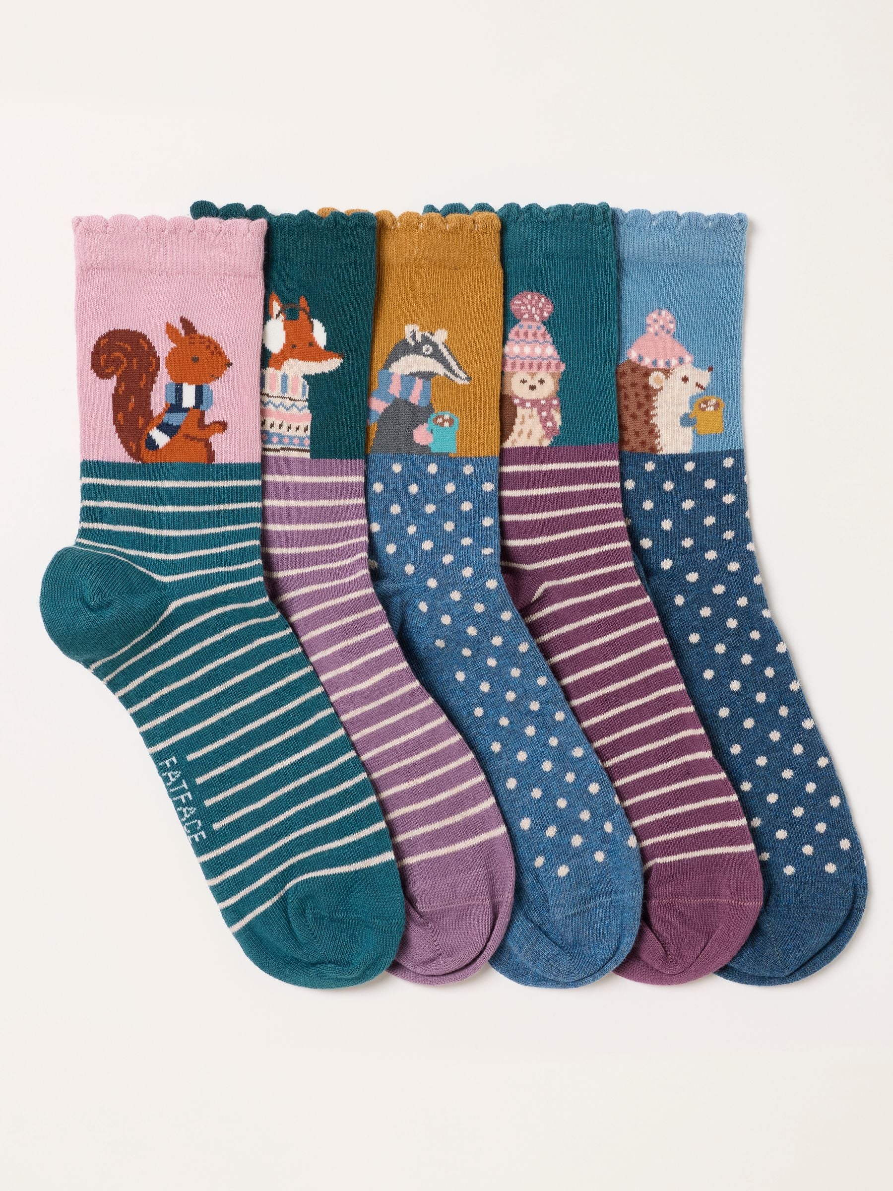 FatFace Multi Colour 5 Pairs of Woodland Socks