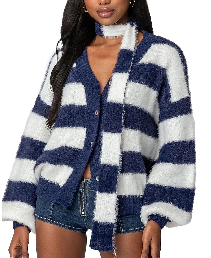 Striped Two Piece Knit Scarf Cardigan
