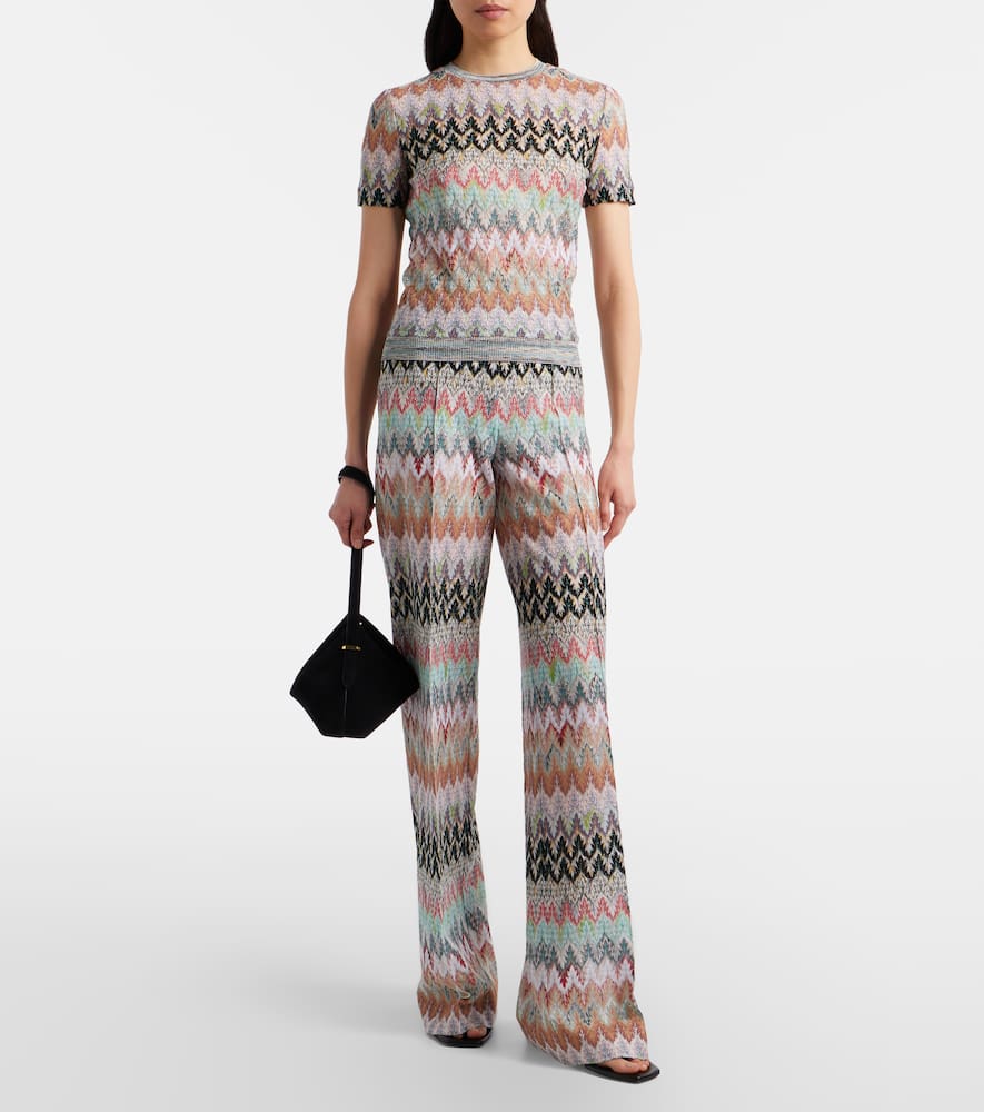 Zigzag lamé straight pants