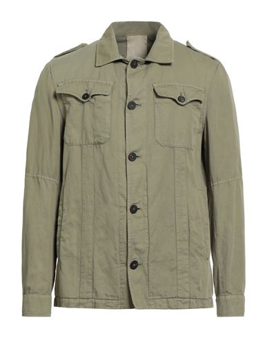 Patrizio Piscaglia Man Shirt Military green Size 38 Cotton, Linen, Lyocell