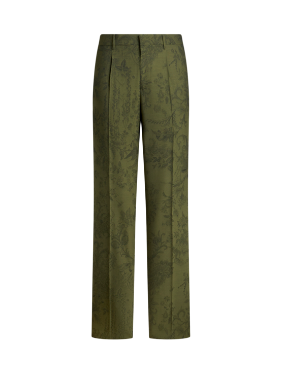 Wool Jacquard Trousers With Flora And Fauna Motif