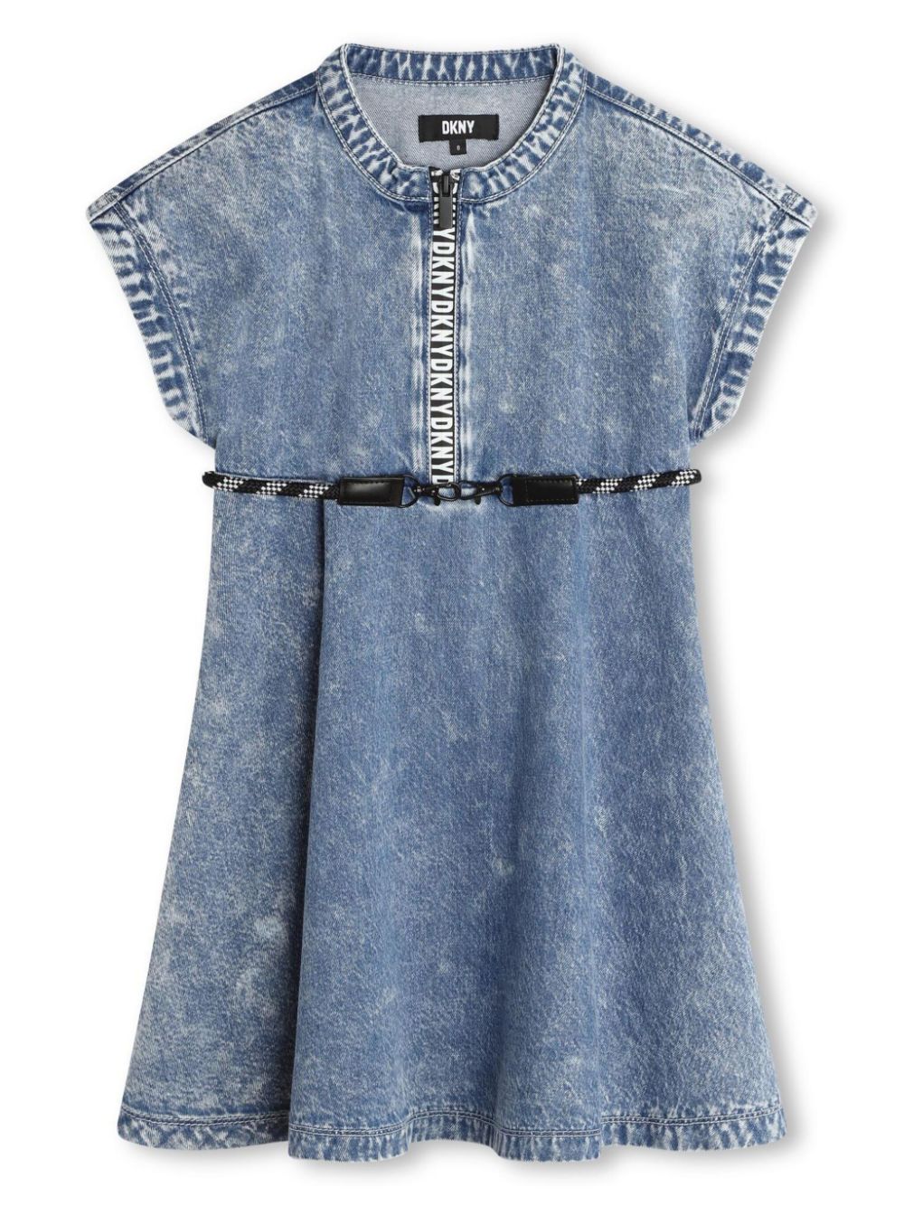 Belted sleeveless denim dress - Blue