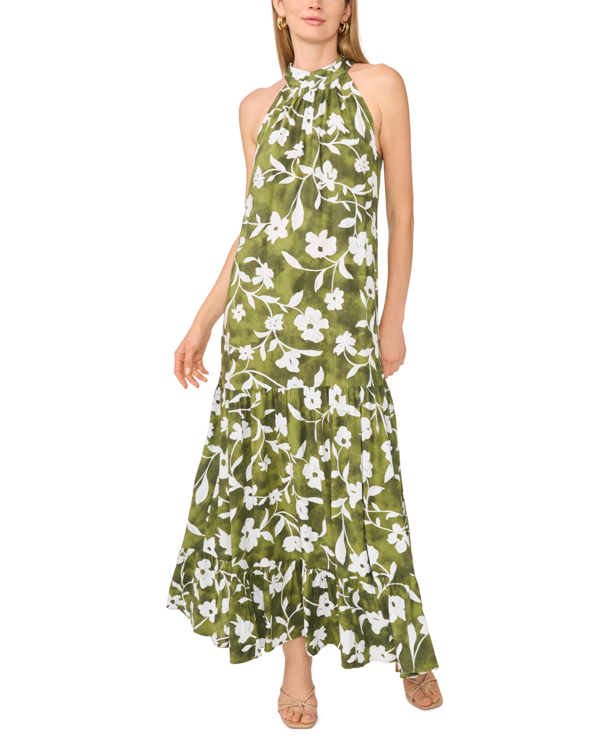 Women's Floral Halter Challis Dress - Calliste green