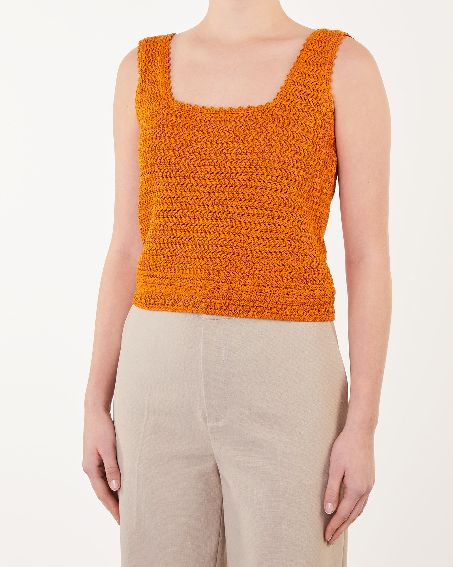 Vince Top Crochet Square NK Tank Orange