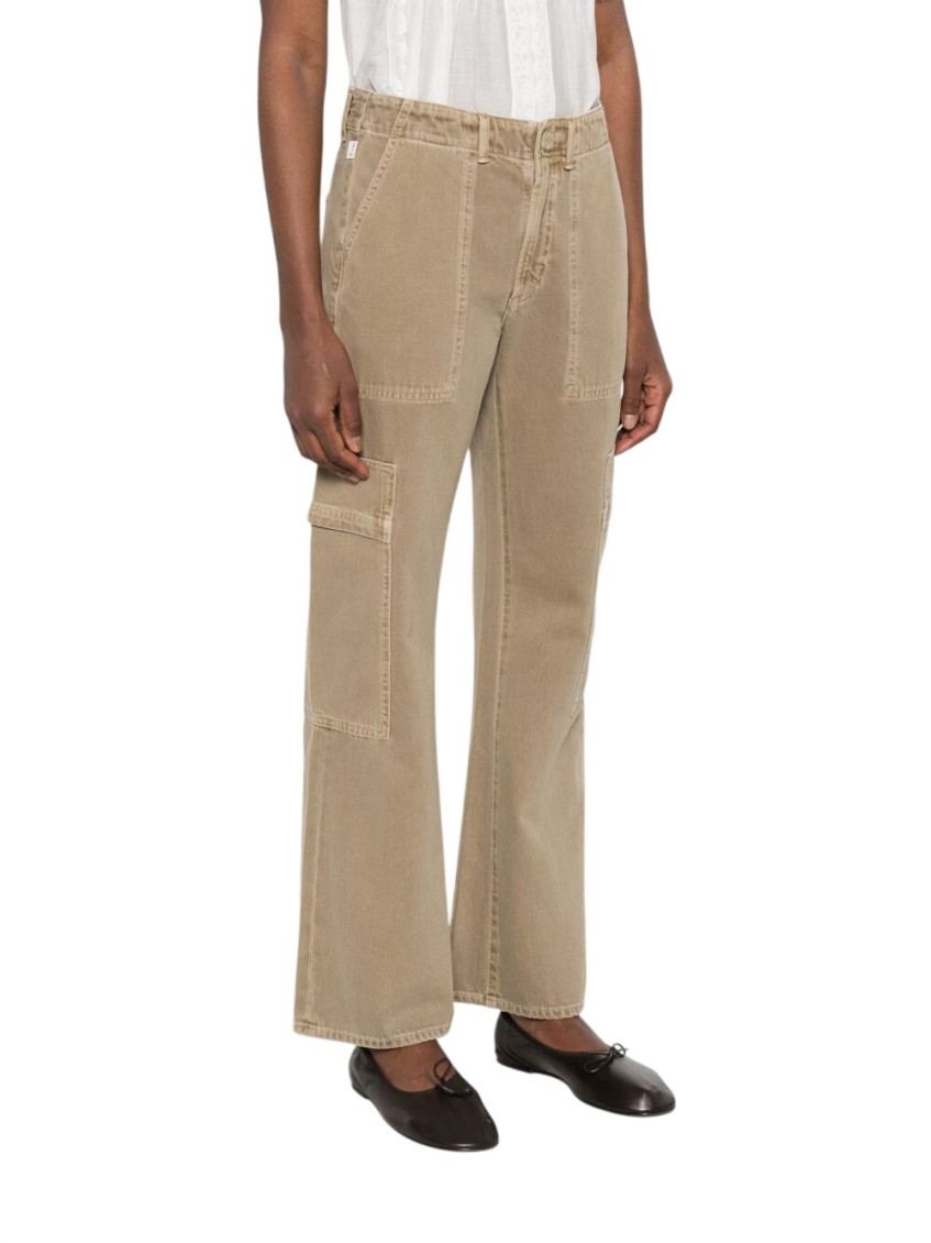 Beige Flared High Rise Jeans
