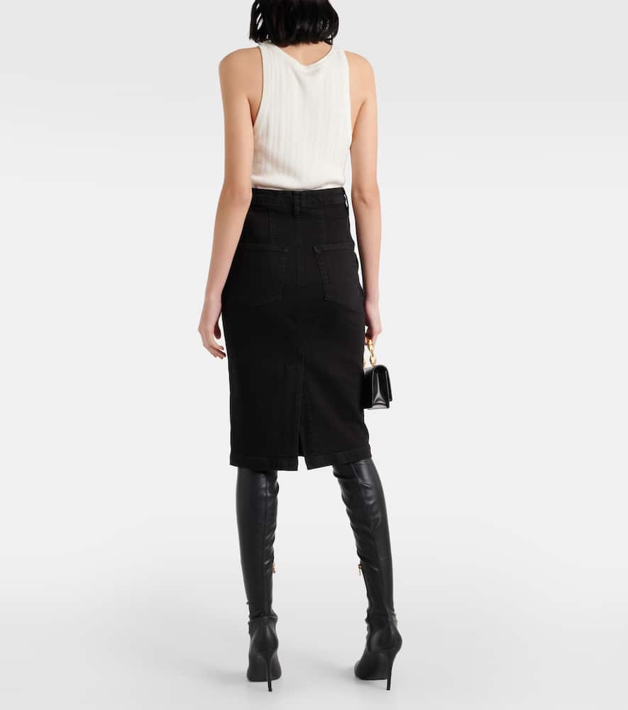 High-rise denim midi skirt