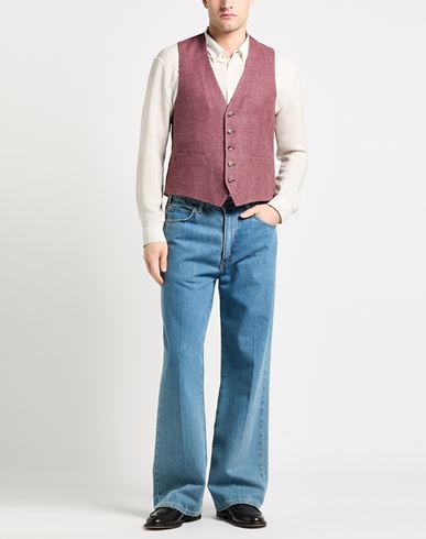 Man Tailored Vest Burgundy Size 44 Linen, Cotton, Silk