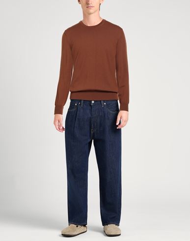 Man Sweater Tan Size 40 Merino Wool, Leather