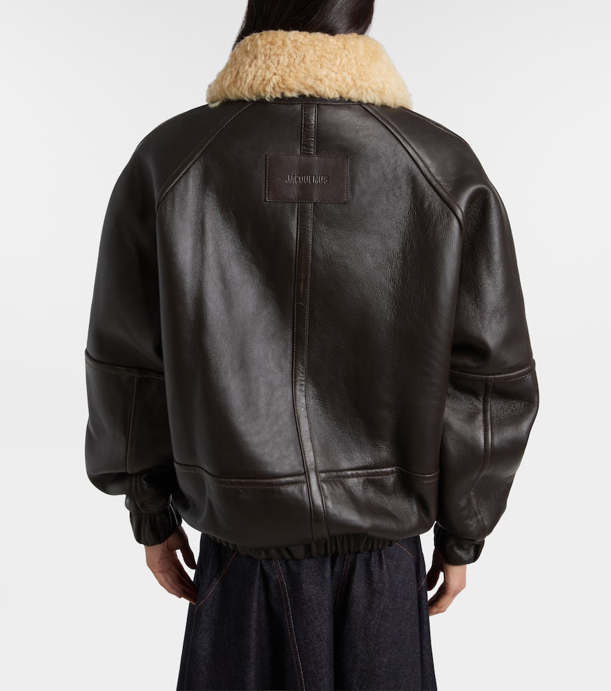 Bombardier shearling-trimmed leather bomber jacket