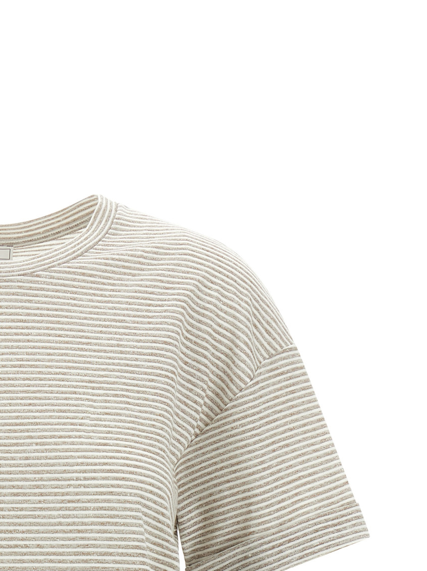 Striped Linen And Cotton T-Shirt With Luminous Yarns