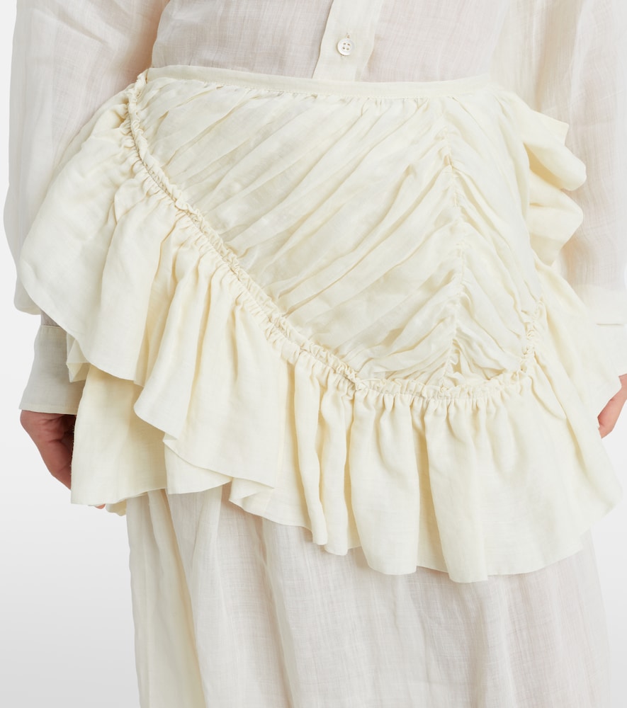 Ruffled ramie midi skirt